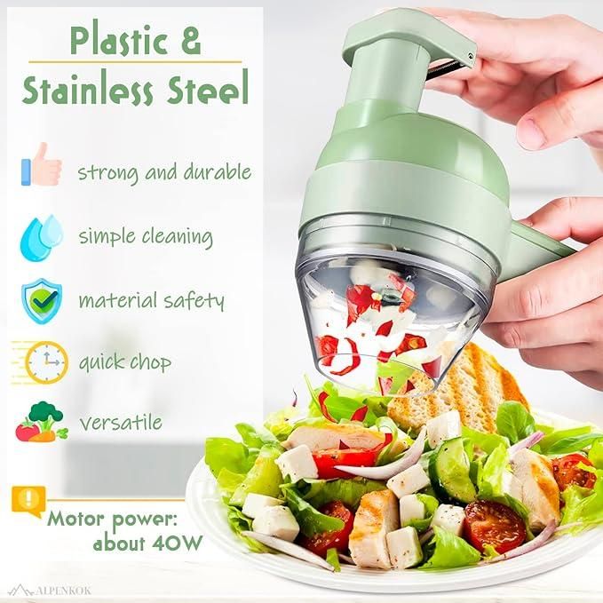 Portable 4 in 1 Electric Vegetable Cutter Set (Pack of 01)