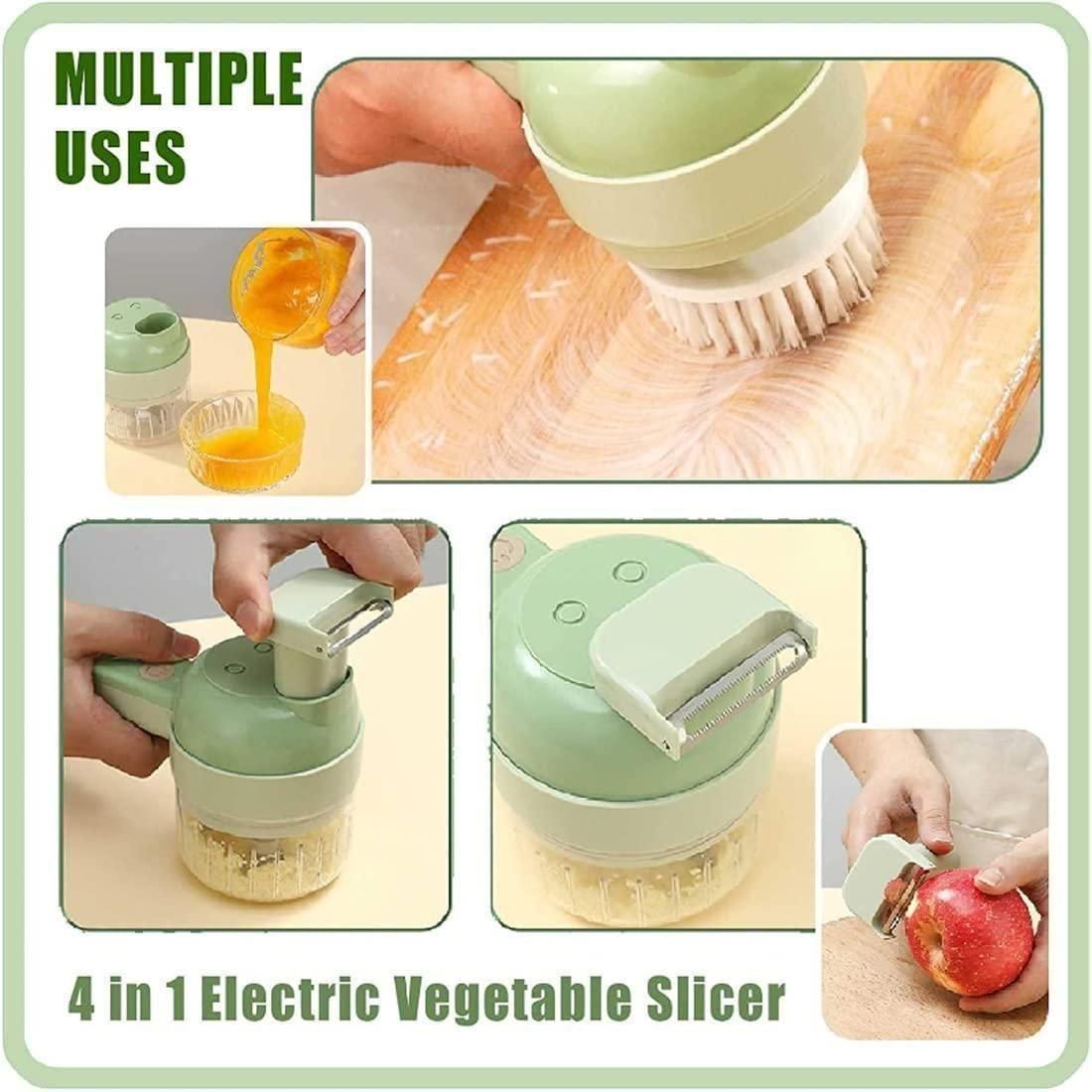 Portable 4 in 1 Electric Vegetable Cutter Set (Pack of 01)