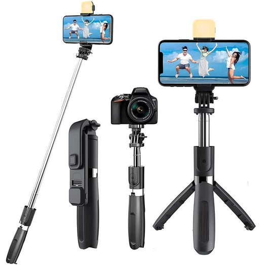 3-in-1 Extendable Flash Selfie Stick Tripod with Bluetooth Remote Mainly Used for Vlogging